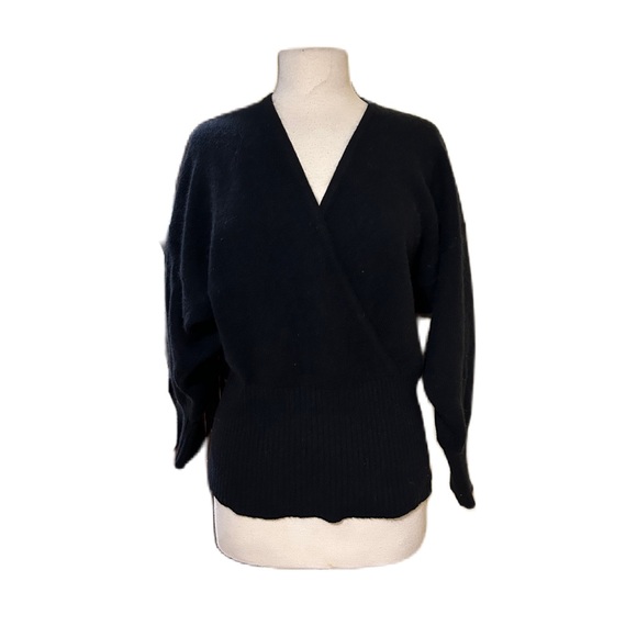 Vintage Pierre Cardin Womens Lambswool Black Knit Sweater Size L Fall Faux Wrap - Picture 1 of 4